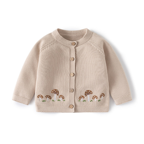 Mushroom-style Korean version baby sweater A-type autumn and winter pure cotton knitted baby sweater open jacket children's outerwear