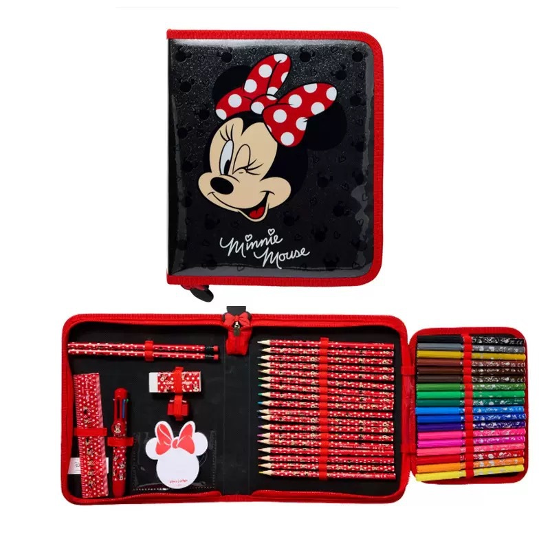 Australia Smiggle rojo Minnie serie de mochila de compresión de tirón mochila doble caja de almuerzo bolígrafo taza de agua