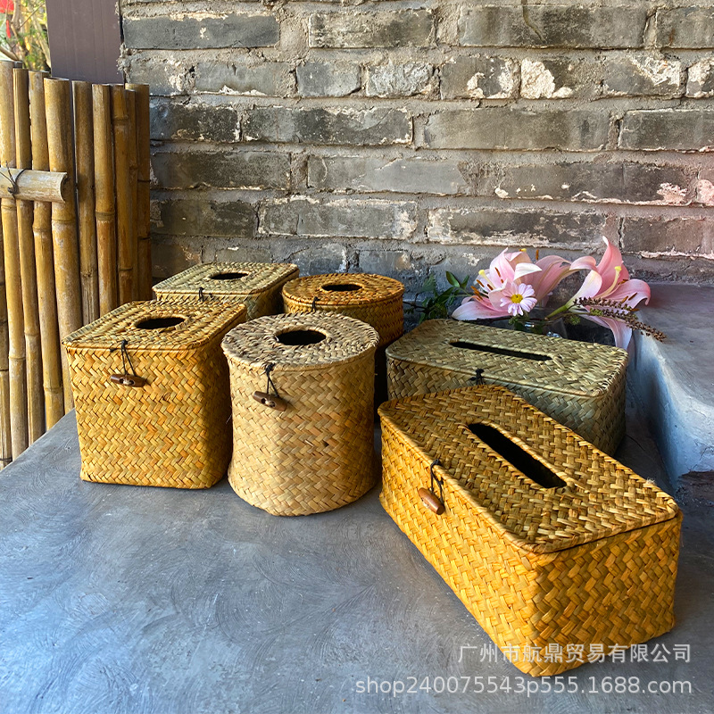 Pu Haicao tejido a mano caja de toallas de baño de alta calidad encantadora casera de viento tranquilo de alto valor facial