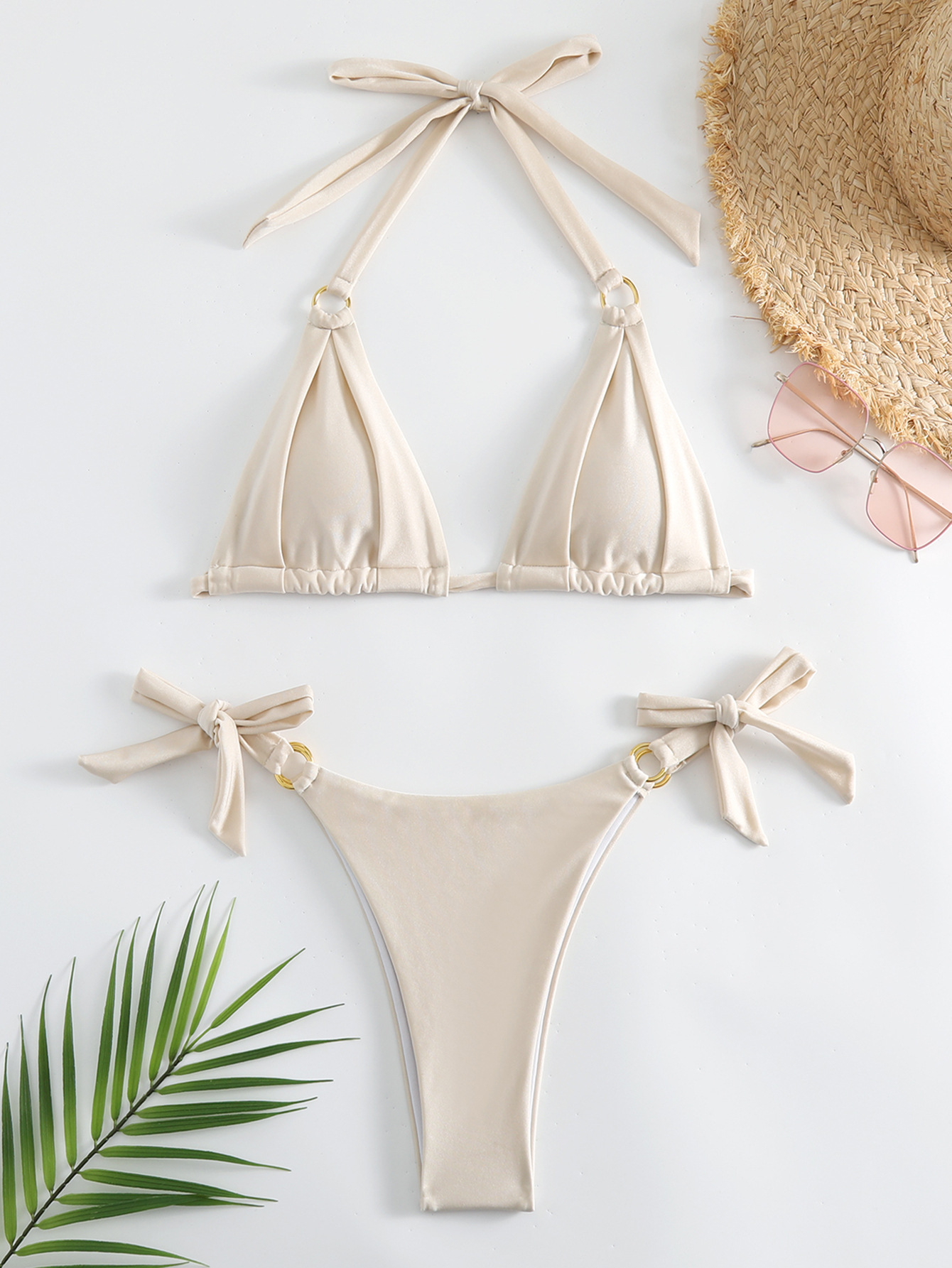112g Weight Sexy Feel Of Sensation Low Waist Panties Waist Women's Solid Color 2 Pieces Set Bikinis Swimwear
