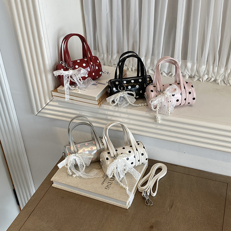 Retro Polka Dot Mini Handbag for Girls, Early Autumn Fashion Versatile Shoulder Bag, Classic Color-Contrast Underarm Children's Bag