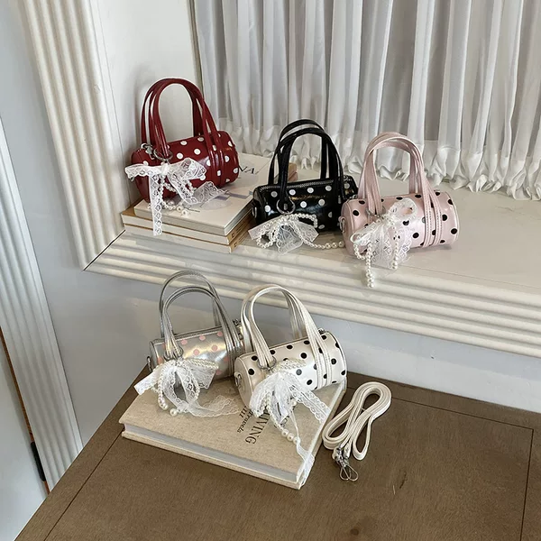 Retro Polka Dot Mini Handbag for Girls, Early Autumn Fashion Versatile Shoulder Bag, Classic Color-Contrast Underarm Children's Bag