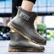 国潮军升男款雨鞋加厚防滑鞋灰色牛津平底胶鞋户外短筒防水胶鞋男