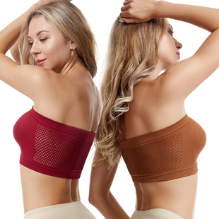 Foreign Trade Cross-Border Hot-Selling Summer Large Size Tube Top Strapless Underwear for Women Without Breast Pads Breathable One-Line Pleated Chest Wrap