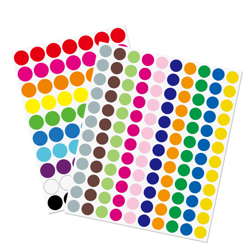 Color punto etiqueta adhesiva color jardín de infantes escritos a mano en blanco redondo varios tamaños etiqueta de sellado pegatinas