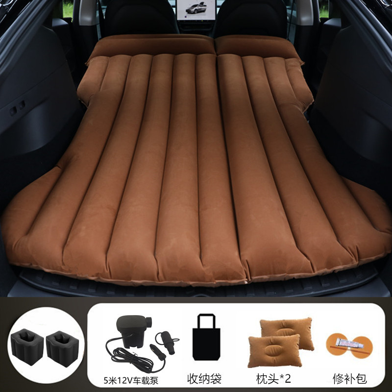 Bed SUV Trunk — Shiyong Vehicle-mounted inflatable bed - brown-tesla-model-y-with-5m-12v-car-pump-square-stool
