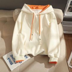 拼接假两件薄款连帽卫衣女春秋韩版oversize外套宽松慵懒风上衣服