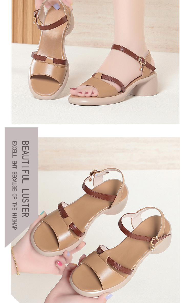 Sandal nữ quai ngang một dây gót vuông thấp đế mềm phối màu — màu đen chi tiết 12