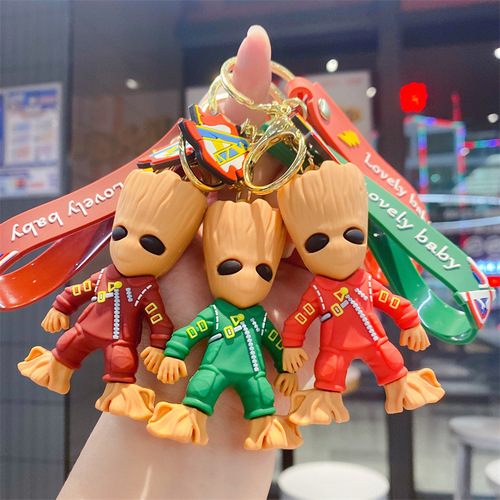 Creative cartoon tree man Groot key chain men's and women's school bag doll key pendant car pendant key chain