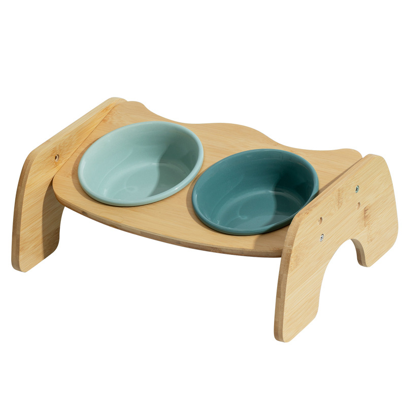 Cuenco de gato de cerámica cuenco de perro doble cuenco oblicuo protección de la boca vértebra cervical cuenco de comida para gatos antidetonante para mascotas al por mayor