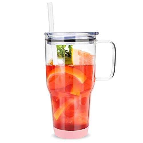 Transfronterizo 32oz mango de la taza del coche de vidrio de borosilicato de gran capacidad de la taza del calentador de hielo taza de paja del coche taza de alto aspecto