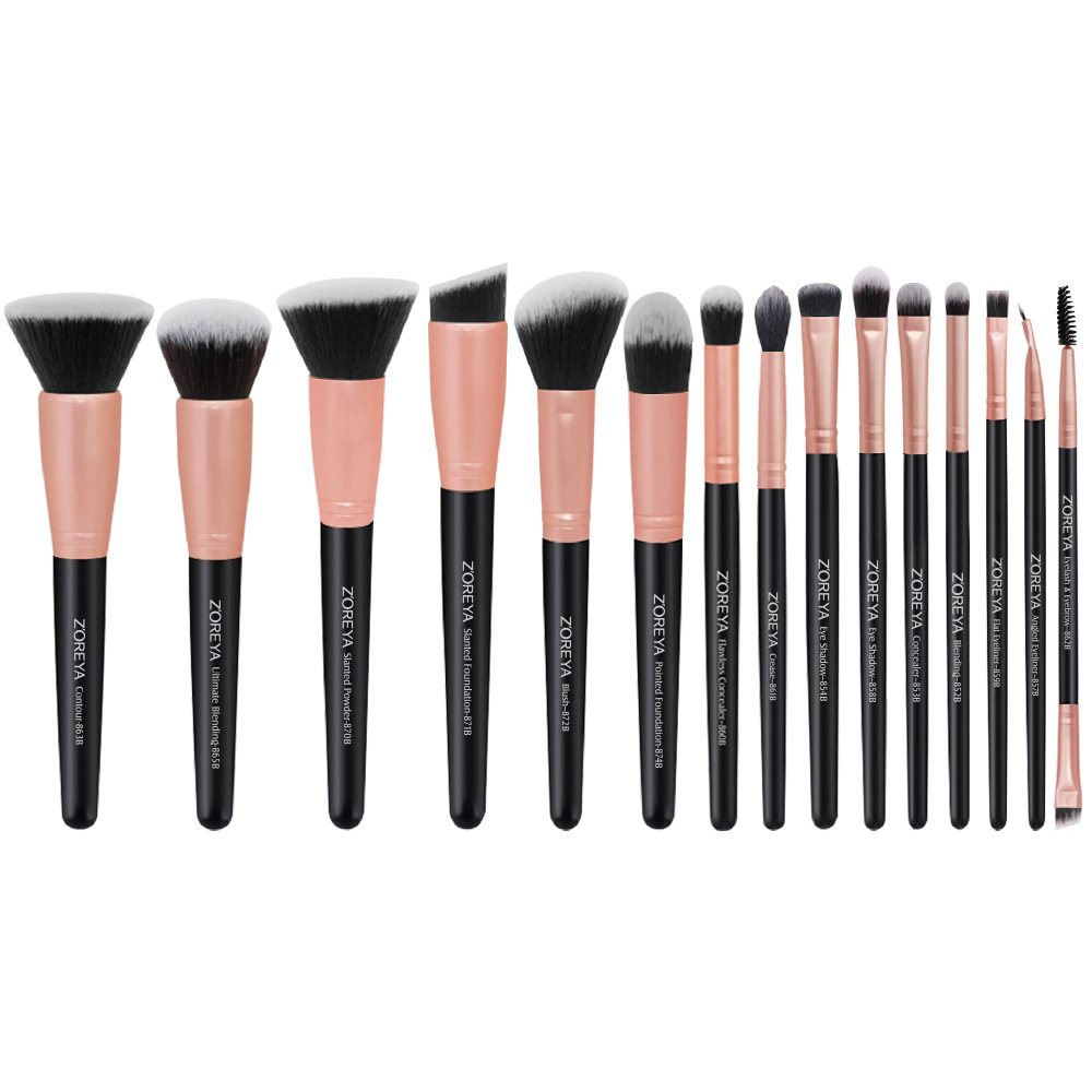 Juego de herramientas de belleza Zhuoerya al por mayor pincel de base de rubor de sombra de ojos negro 15 juegos de pinceles de maquillaje Cangzhou