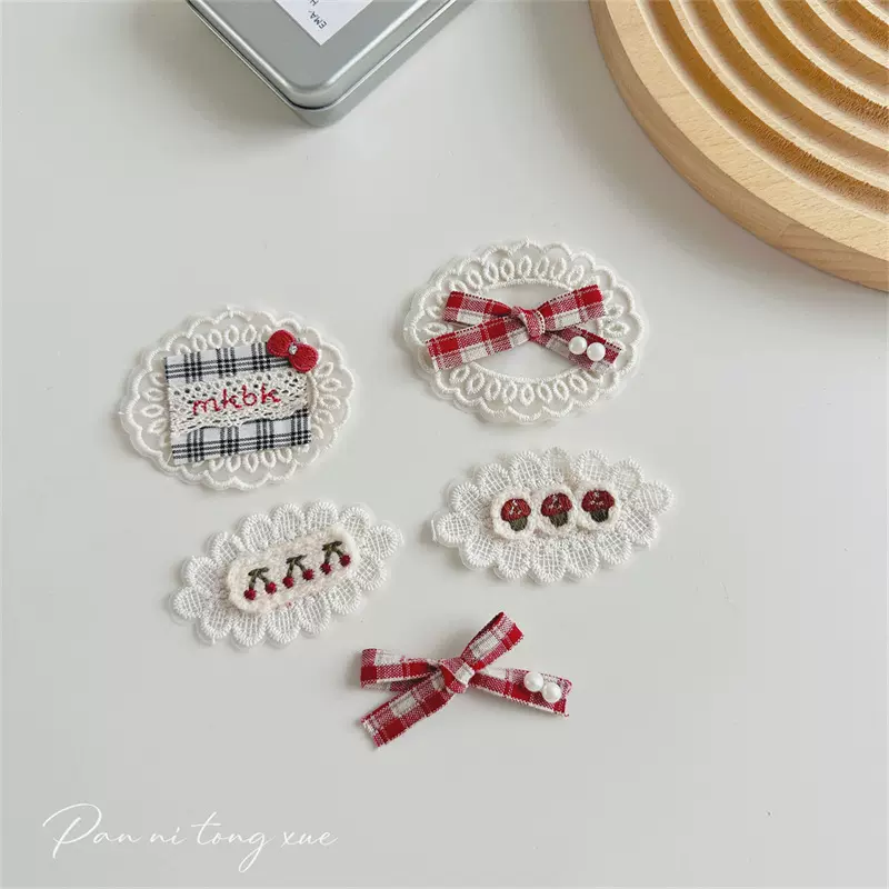 花边桃心甜美风公仔格纹布艺配件蝴蝶结发饰口袋服装配饰花朵手工