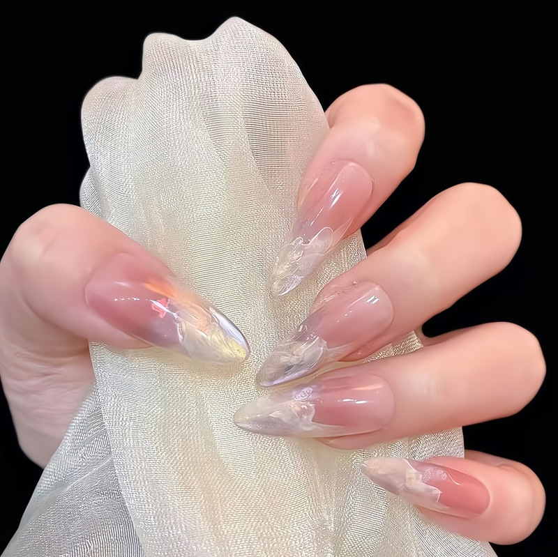 【Ling Luo Original】French-Style Ice-Clear Aurora Pure Nude Color Acetate Gradient French Cat-Eye Handmade Nail Art Wholesale 【Ling Luo Original】French-Style Ice-Clear Aurora Pure Nude Color Acetate Gradient French Cat-Eye Handmade Nail Art Wholesale