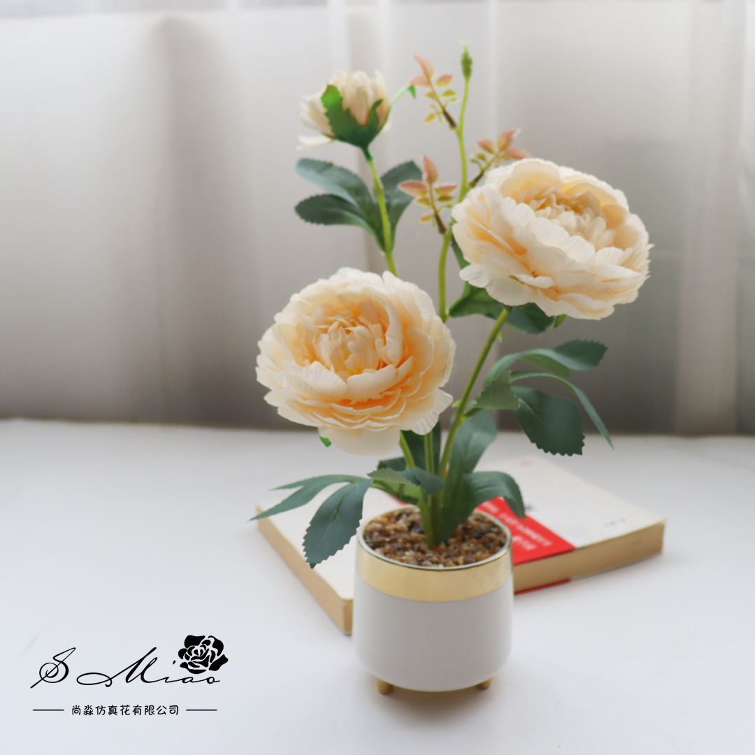 Flores falsas de alta calidad camellia pequeña flor de bonsai de moda decoración creativa plantación verde artificial simulación maceta