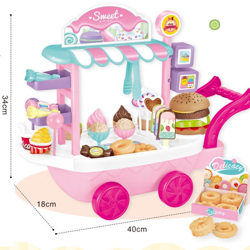 New Model of Foreign Trade Ice Cream Cart, Candy and Ice Cream Stand, Simulated Dessert Station, Vending Machine, Hand-Pushed Cart for Children's Pretend Play New Model of Foreign Trade Ice Cream Cart, Candy and Ice Cream Stand, Simulated Dessert Station, Vending Machine, Hand-Pushed Cart for Children's Pretend Play