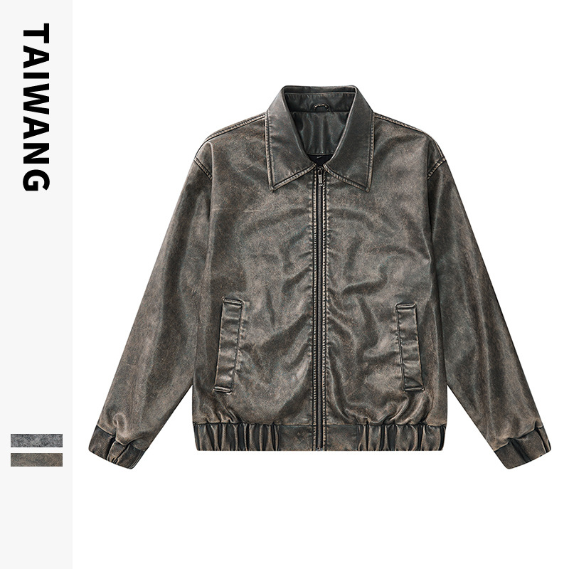 Men's Clothing Retro Lapel Leather Jacket Men's Loose Casual Coat_voghion.com