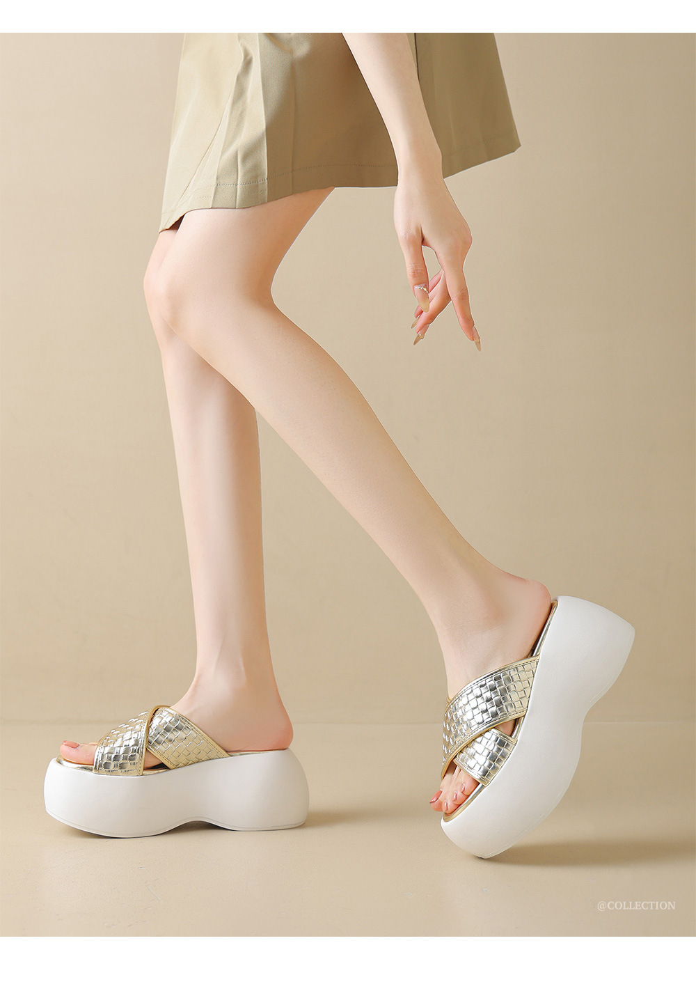 Dép sandal nữ xỏ ngón đế bệt quai đan chéo mùa hè — Màu đen, Màu vàng, Màu bạc chi tiết 1