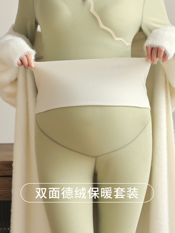 孕妇德绒保暖内衣孕期免穿文胸打底上衣产后哺乳秋衣秋裤套装秋冬|undefined