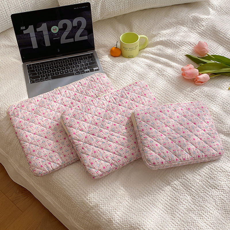 Korean version of pink strawberry computer bag 11 inch ipad13/14/15 inch notebook liner bag cotton protective cover