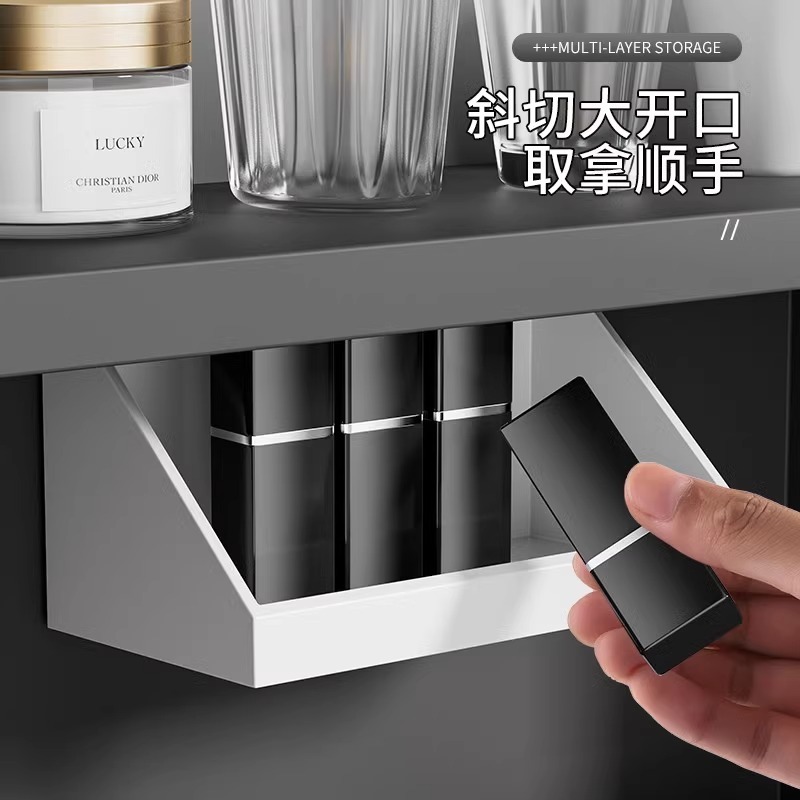鏡棚収納ケーストイレ洗面台化粧品口紅棚浴室壁掛け式斜口整理ケース|undefined
