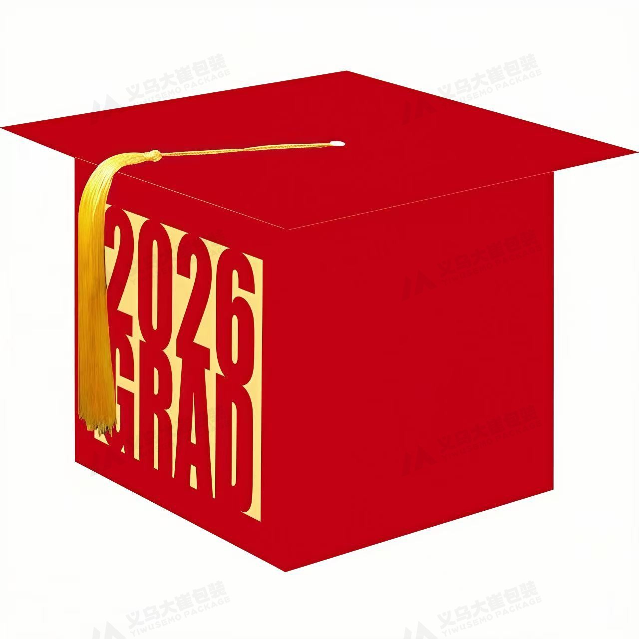 定制2026红色毕业帽（带灯）