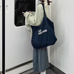 日系慵懒风牛仔包复古简约字母购物通勤大容量便携单肩托特包