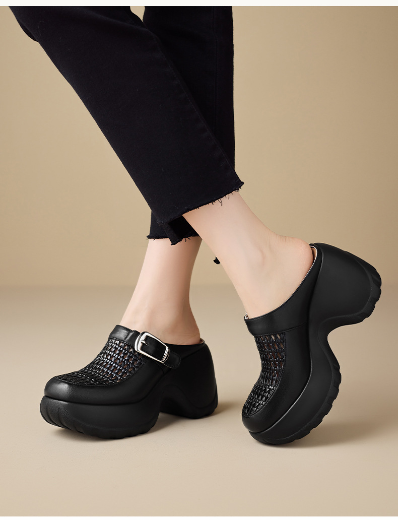 Dép sandal nữ quai chữ V đế dày mũi tròn phong cách Birkenstock — màu đen, bạc chi tiết 10