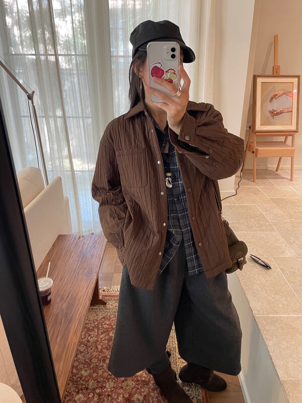 新款潮人穿搭肌理感棉衣外套复古时尚休闲百搭翻领外穿棉服ZA|undefined