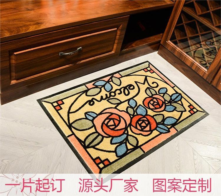 海雅玫瑰花朵现代尼龙印花橡胶地毯 卧室客厅入户地垫door mat