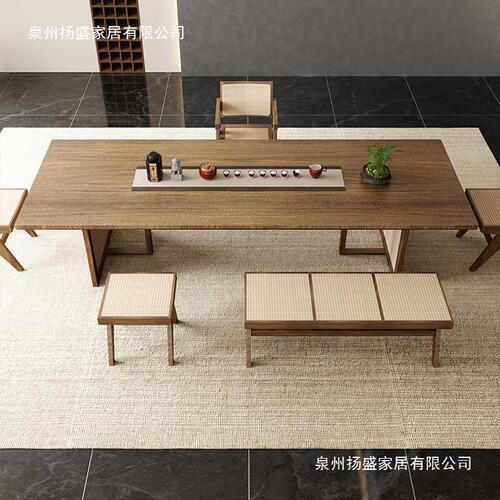 Wabi-sabi style solid wood coffee table and chair set, home living room large slab Gongfu tea table, office reception tea brewing table