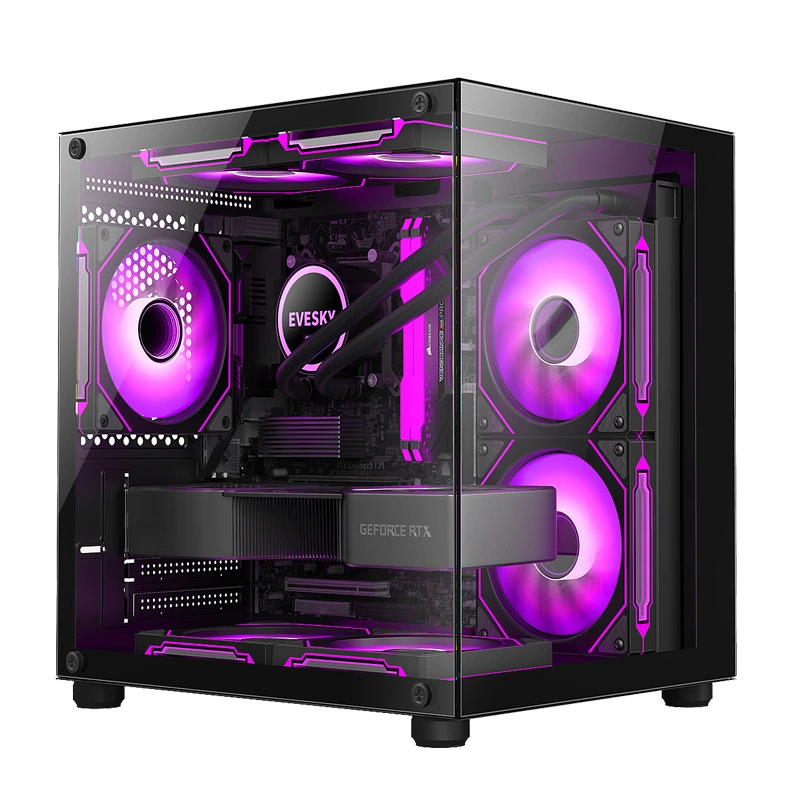 Корпус для ПК EVESKY S920, поддержка M-ATX/ATX, двойное закалённое стекло, 240/360 мм водяное охлаждение