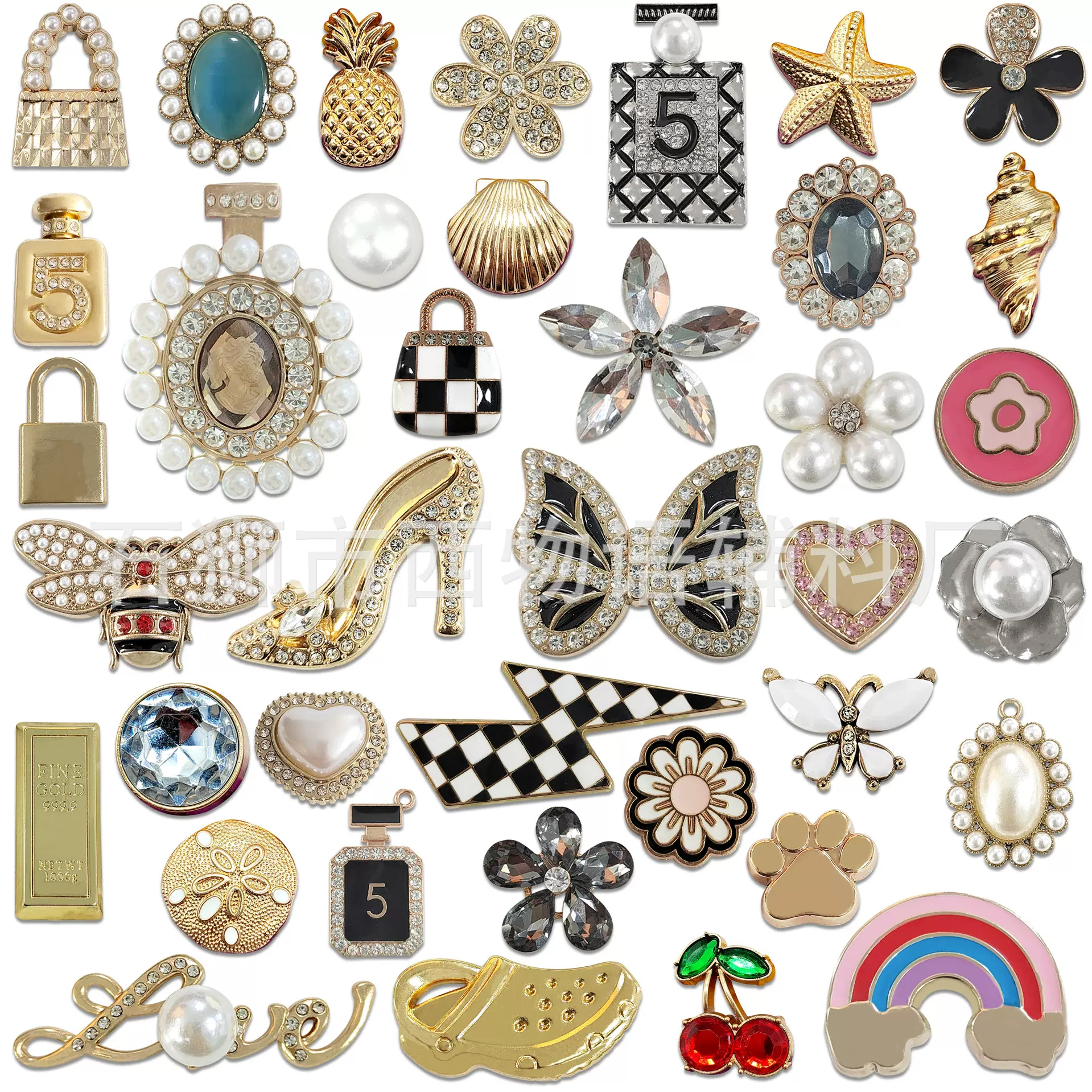 金属五金鞋花水晶钻宝石洞洞鞋配饰高级感工字扣鞋扣鞋花跨境专供