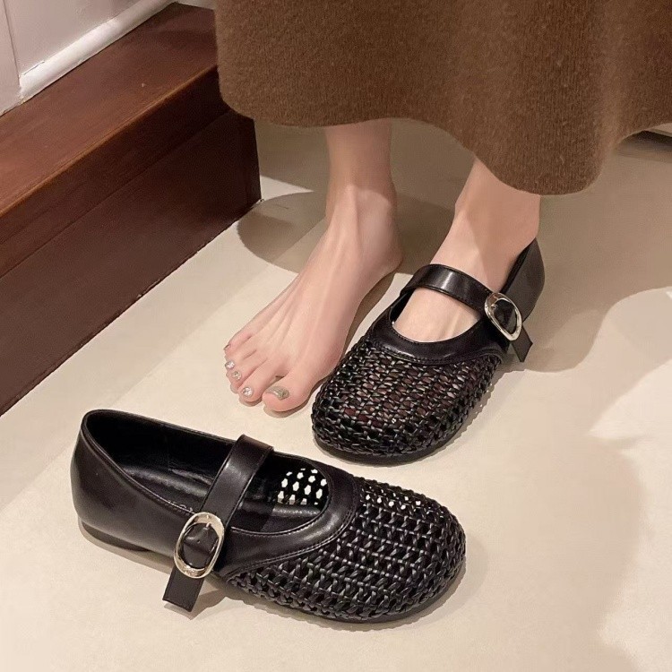 2026, zapatos de verano de banda de tejido hueco, sandalias de red de pesca, nuevos zapatos de suela blanda, Mary Jane.