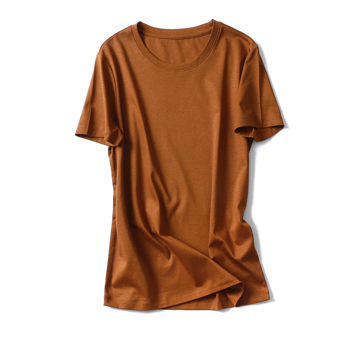 メーカースポット2024夏80本両面シルク綿tシャツ女園vネック半袖純色綿半袖tシャツ