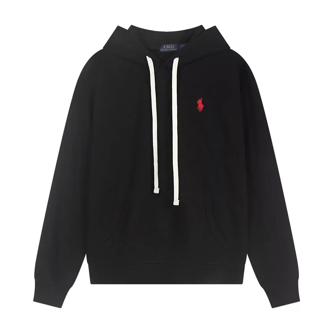 High-Quality Cross-Border Rl Laff Pony Logo Embroidered Casual Sweatshirt Pullover Jacket for Men and Women Fleece-Lined Pure Color Cotton
