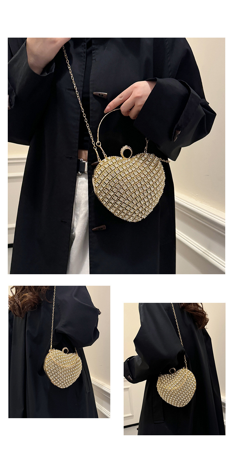 Plata Colores Oro Metal Forma De Corazón Diamante De Imitación En Forma De Corazon Bolsos De Noche display picture 4