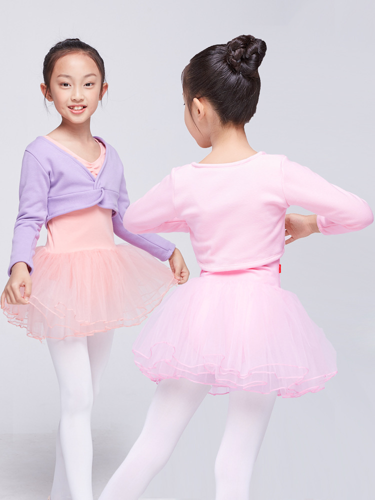 Engrosado forrado de lana ropa de baile para niños ropa de práctica Otoño e Invierno chal chaleco superior manga larga Ballet abrigo pequeño al por mayor