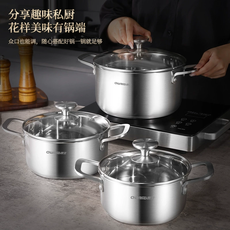 Chuangsheng 304 нержавеющая сталь двухслойная кастрюля для супа, кастрюля для приготовления детской пищи без покрытия, набор на заказ