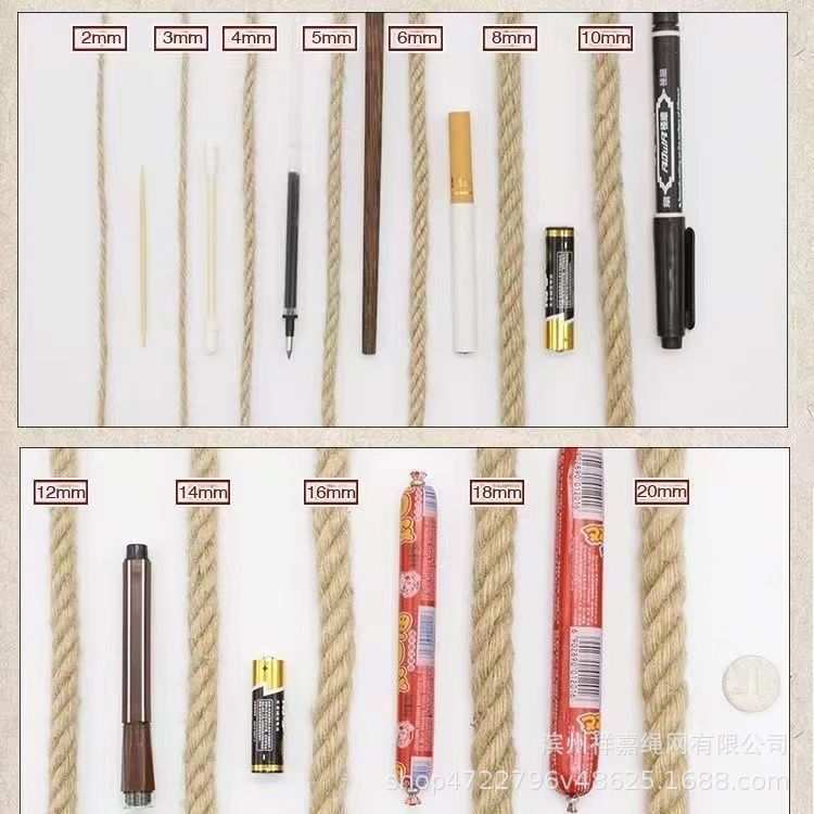 Fabricante de cuerda de cáñamo suministro DIY cuerda hecha a mano natural decoración artesanal grosor cuerda de agrupación de cuerda trenzada cuerda