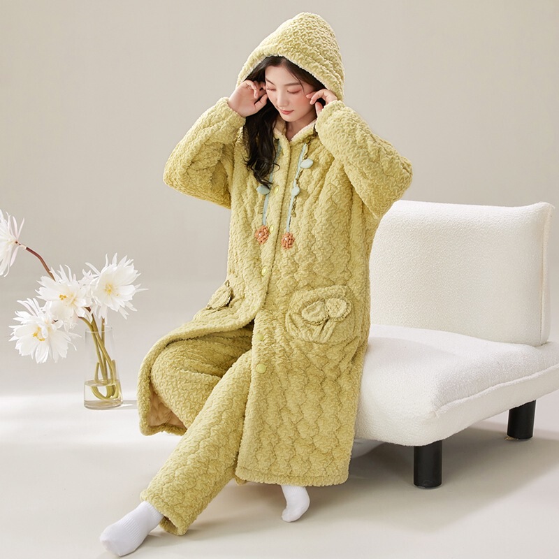 Wholesale In-Stock Winter Mink Fur Floral Velvet Three-Layer Quilted Thickened Warm Robe Coral Fleece One-Piece Drop Shipping