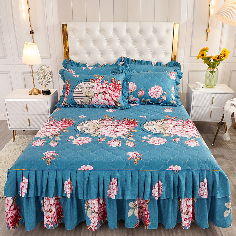 Transfronterizos encaje vestido de cama de estilo coreano encaje de algodón grueso cama de filamento molienda cama de acolchón polvo cubierta de cama al por mayor