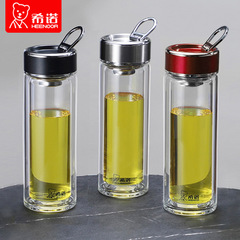 2F希諾玻璃杯雙層防燙耐高溫男女士時尚便攜提環泡茶水杯家用水杯