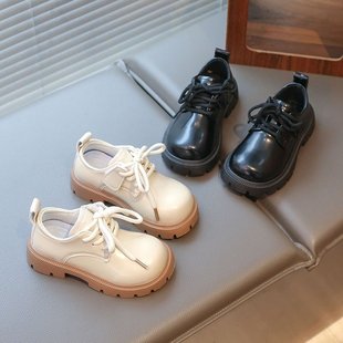 Girl's Leather Shoes 2025 Spring New Children's British Style Black Princess Shoes Soft Bottom Baby's All-match Bean Shoes