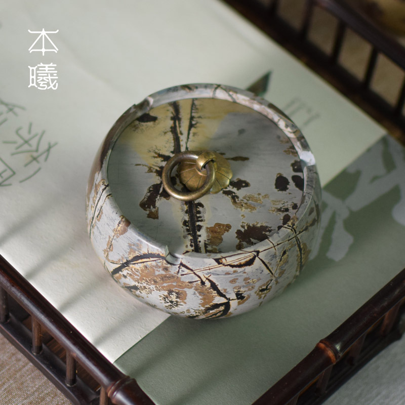 natural Rock painting ashtray Chinese style Buddhist mood ashtray Sample room Decoration gift Ashtray Ashtray