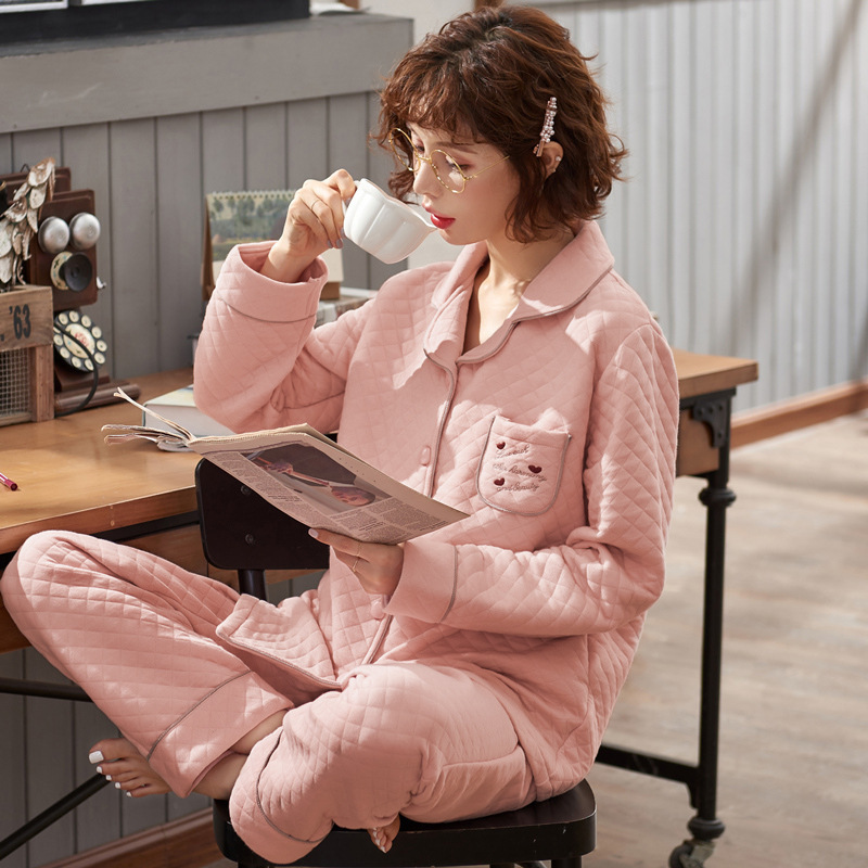 100% algodón acolchado pijamas de las mujeres Otoño e Invierno de tres capas de aire fino 2023 nuevo homewear engrosada de las mujeres