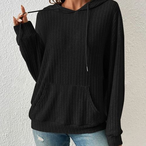 2025 Autumn New Cross-border European and American Women's Apparel Amazon Knit Sweater TEMU Hooded Pit Strip Kangaroo Pocket Sweatshirt