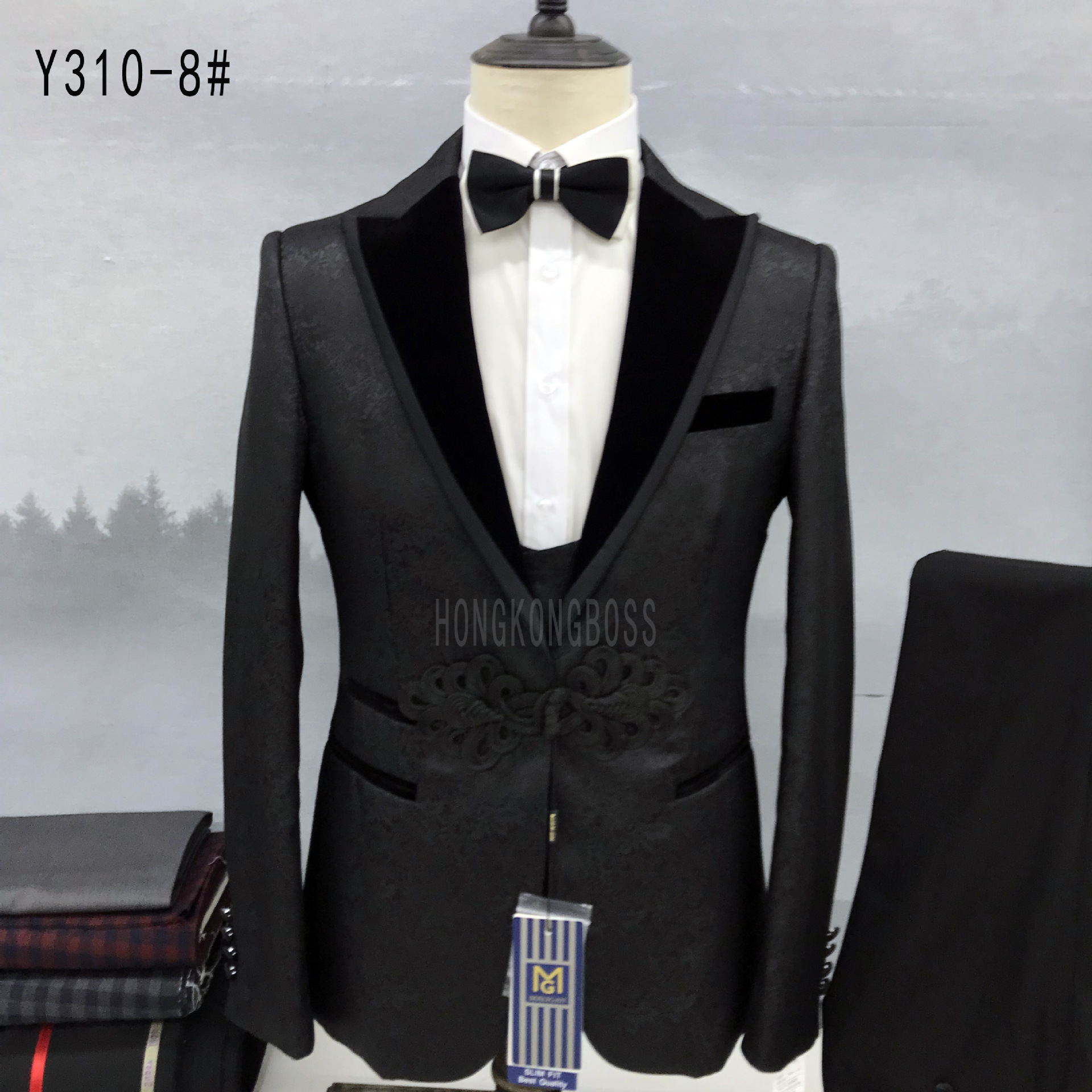 Men's Slim Fit Korean Style Wedding Suit Groom's Business Casual Formal British Style with Chinese Knot Design_viptrois.com