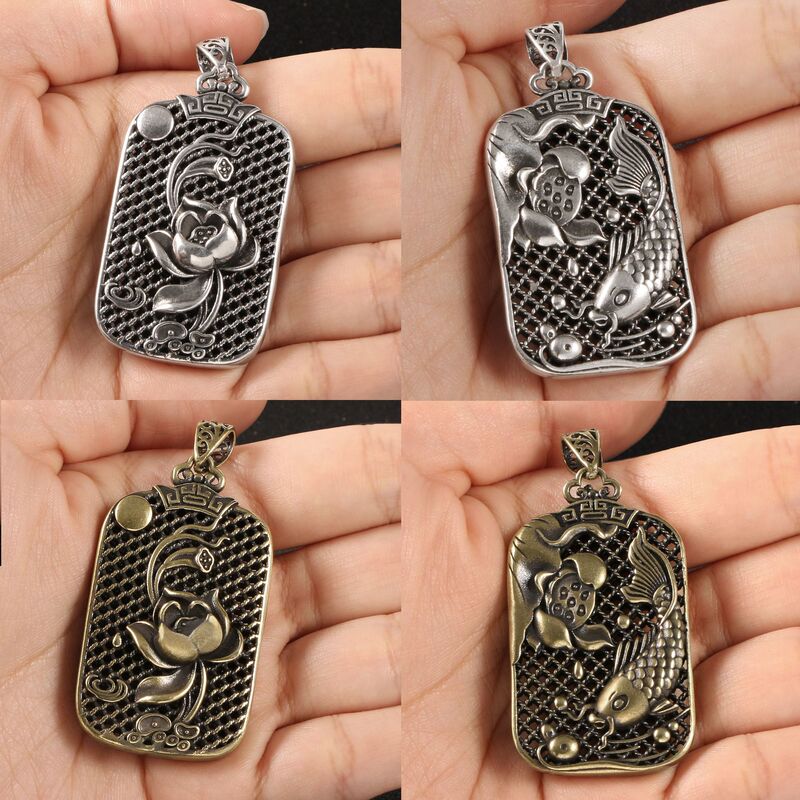National tide Chinese style national style brass tag Thai silver color lotus pond moonlight lotus year fish pendant crafts