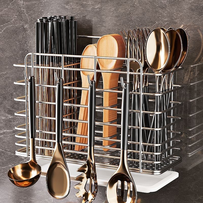 Stainless steel storage box kitchen chopstick holder wall-mounted chopstick cage household knife and spoon multifunctional chopstick rack